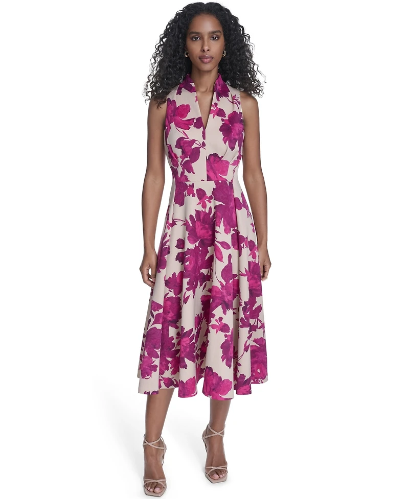 Calvin Klein Women's V-Neck Printed Midi Dress