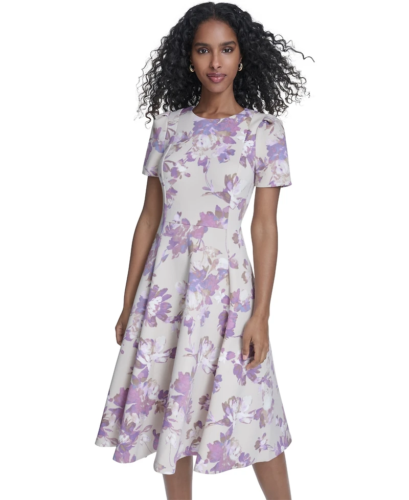 Calvin Klein Women's Short-Sleeve Scuba Midi Dress