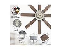 Sofucor 52-inch Grey Farmhouse 8-Blade Indoor Ceiling Fans with Light Kit and Remote Control Dc Motor Bubble Glass Lampshade