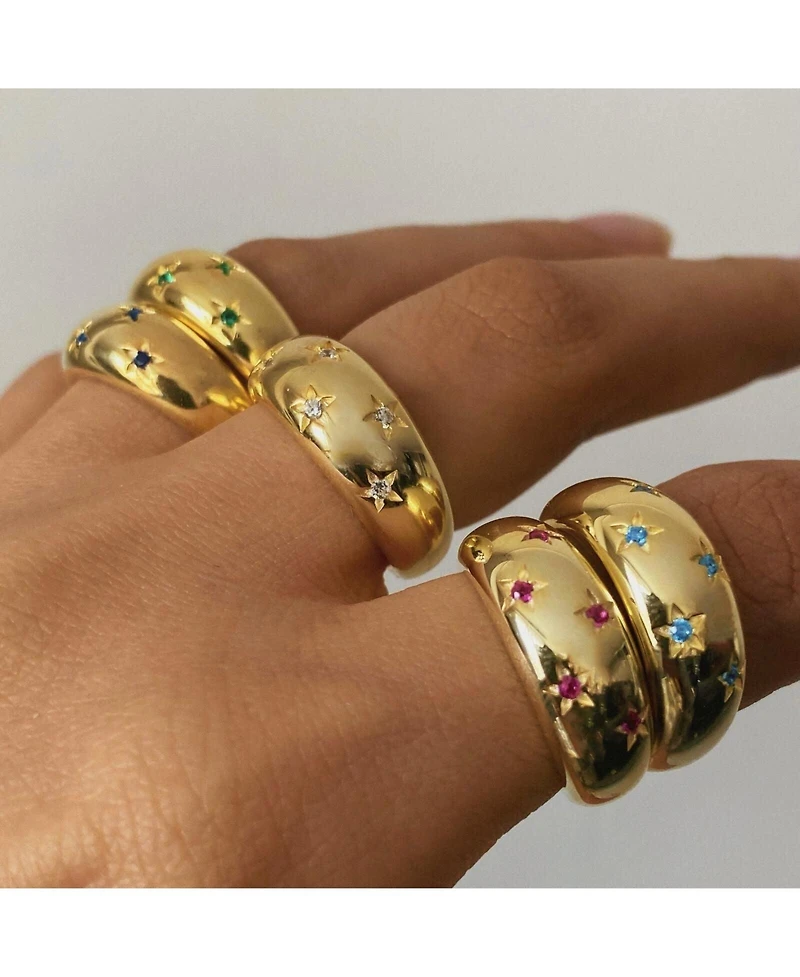 Spero London Celestial Star Sterling Silver Dome Ring With Stones