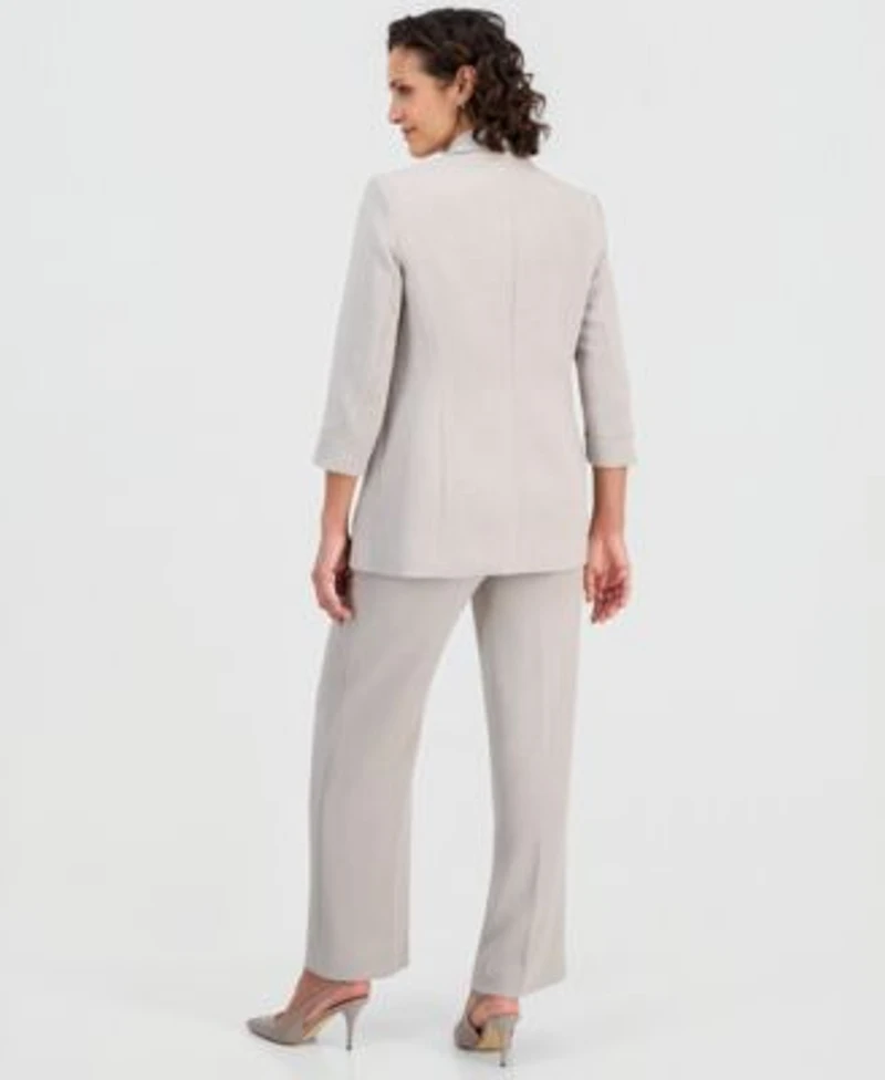 Kasper Womens Double Breasted Open Front Blazer High Rise Wide Leg Pants