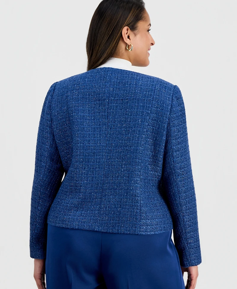 Tahari Asl Plus Boucle-Knit Collarless Jacket