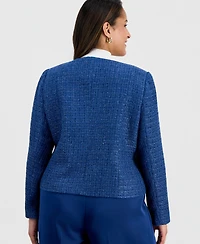 Tahari Asl Plus Boucle-Knit Collarless Jacket