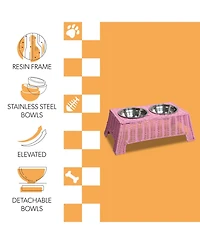 The Licker Store Serenity 6.9" Small/Medium Elevated Wicker Pet Feeder with 18oz (2.2 Cups) 2-Stainless Steel Bowls