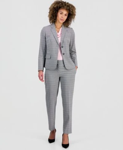 Kasper Womens Plaid Two Button Blazer Plaid Slim Leg Pants
