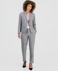 Kasper Womens Plaid Two Button Blazer Plaid Slim Leg Pants
