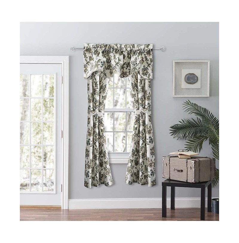 Ellis Curtain Madison Floral Design Printed Natural Ground 3" Rod Pocket 56" x 63" Tailored Panel Pair Blue