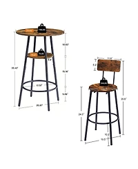 Casainc Round Stool Set with Shelf and Backrest