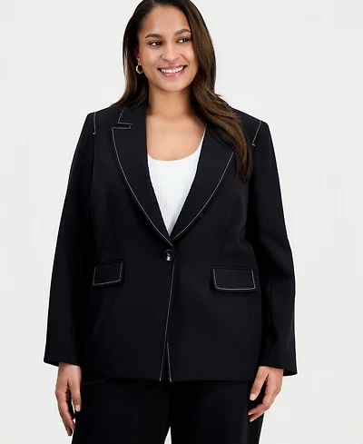 Tahari Asl Plus Peak-Lapel Single-Button-Front Long-Sleeve Jacket
