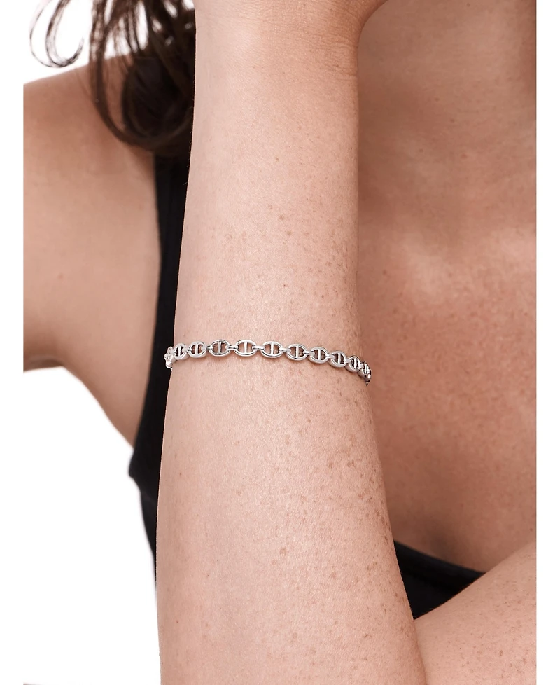 Devata Mariner Anchor Bangle Bracelet in Rhodium Plated Sterling , Size