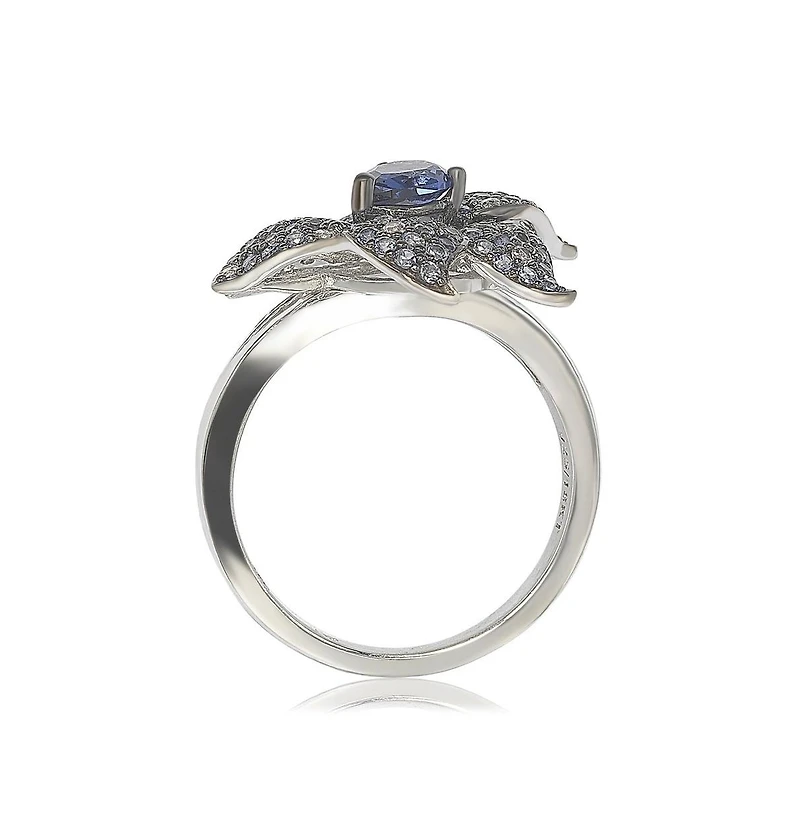 Suzy Levian Sterling Silver Sapphire & Created White Sapphire Exotic Flower Ring