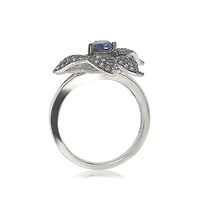 Suzy Levian Sterling Silver Sapphire & Created White Sapphire Exotic Flower Ring