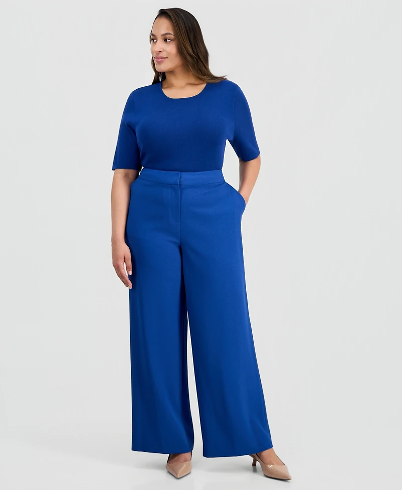 Tahari Asl Plus Mid-Rise Wide-Leg Pants
