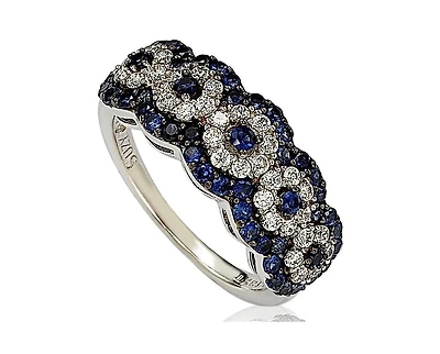 Suzy Levian Sterling Silver Sapphire 5 Stone Halo Anniversary Band Ring