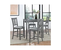 sumyeg 5-Piece Grey Counter Height Kitchen Dining Set with Square Wood Table and 4 Upholstered Chairs