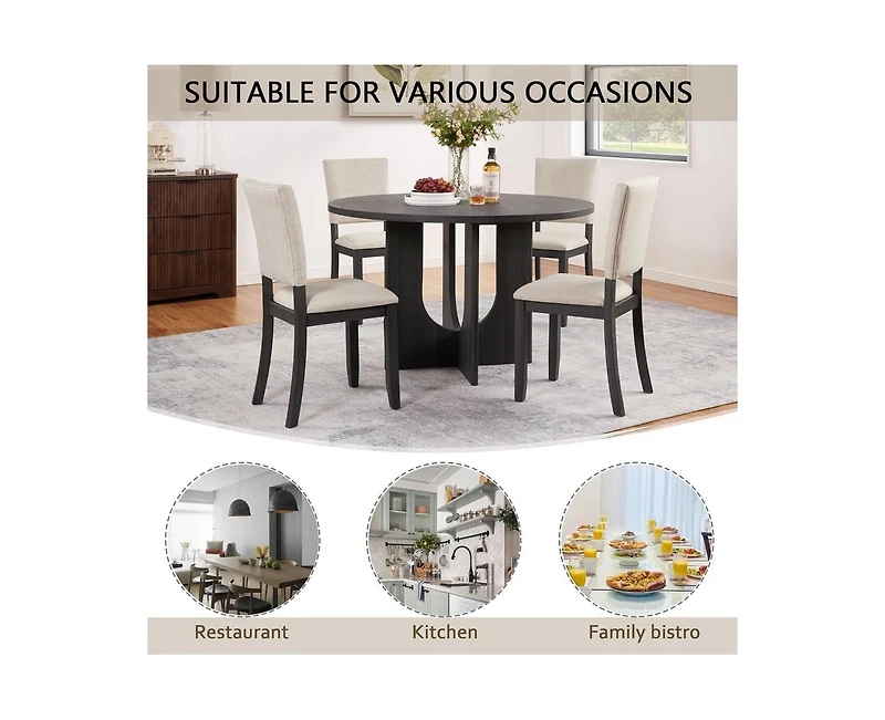 Casainc 5-Piece Round Dining Set with 47.3 Inch Table and 4 Upholstered Chairs