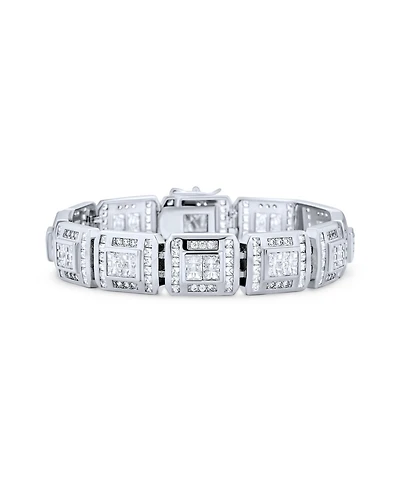 Bling Jewelry Heavy Iced-Out Cz Cubic Zirconia Big Square Link Statement Bracelet Silver Plated