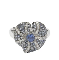 Suzy Levian Sterling Silver Sapphire Pave Whimsical Heart Leaf Ring