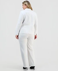 Kasper Plus Size Notch Collar Seamed One Button Jacket Pull On Straight Leg Pants