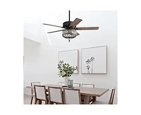 Sofucor 52-inch Modern Country-Style Black 5-Blade Flush Mount with Black Trim,and Equipped with Remote Control and Timer Functions