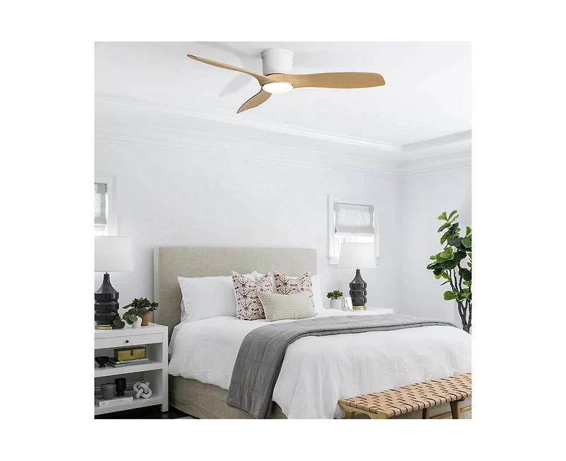 Sofucor 52-inch Modern Minimalist 3-Blade Flush Mount with Remote Control,Supporting Mobile Device Connection and Voice Function