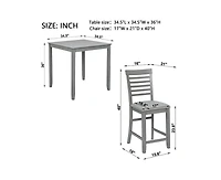sumyeg 5-Piece Grey Counter Height Kitchen Dining Set with Square Wood Table and 4 Upholstered Chairs