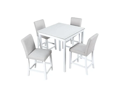 sumyeg 5-Piece Counter Height Dining Set with Crystal Accent Square Wood Table and 4 Upholstered Chairs