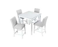 sumyeg 5-Piece Counter Height Dining Set with Crystal Accent Square Wood Table and 4 Upholstered Chairs