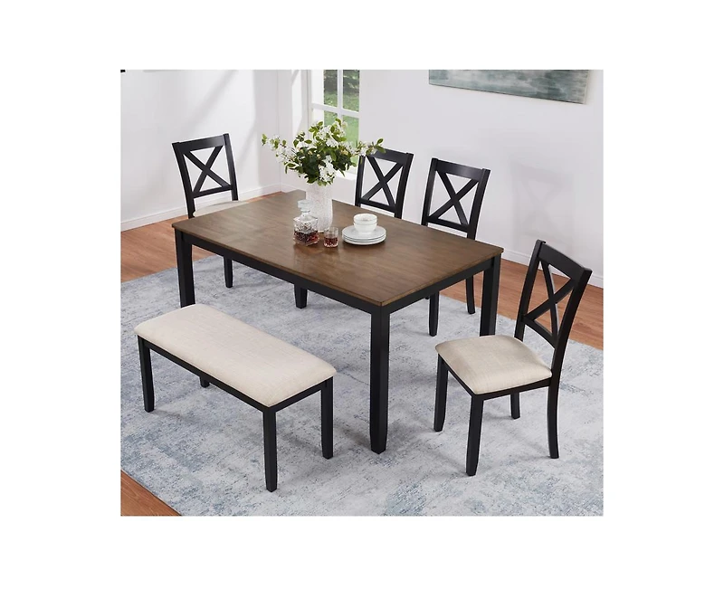 Casainc 6-Piece Classic Farmhouse Wood Dining Set with Table and Bench