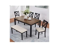 Casainc 6-Piece Classic Farmhouse Wood Dining Set with Table and Bench