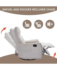 Casainc Heat Massage Manual Recliner Chair with Rocker and Swivel Fabric for Living Room