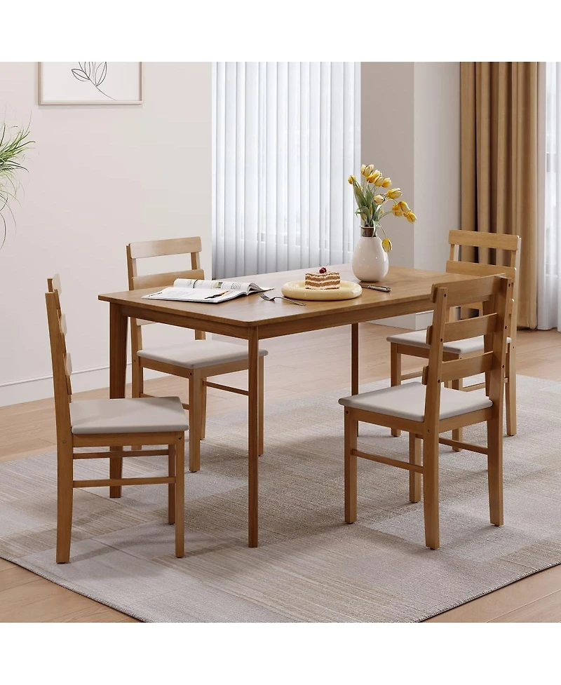 Maison Boucle 5-Piece Solid Wood Dining Table Set with 4 Upholstered Chairs, Natural Finish Kitchen and Chair for Room