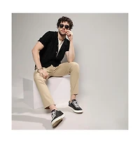 Campus Sutra Men's Jet Black Fleece Striped Shirt