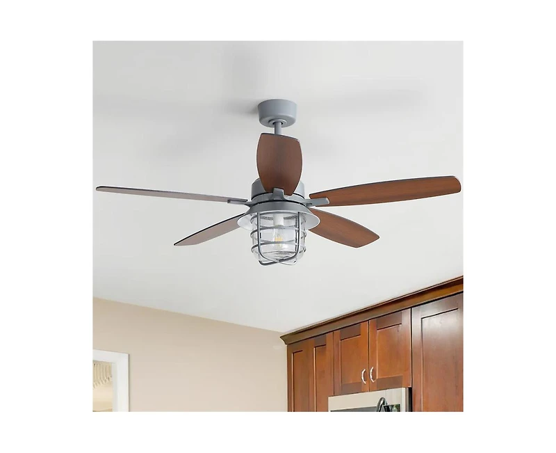 Sofucor 52-inch Gray Wood Grain Farmhouse Indoor 5-Blade Ceiling Fans with Light Kit and Remote Control