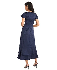 Maggy London Women's Ruffle Boat Neck Midi Dress