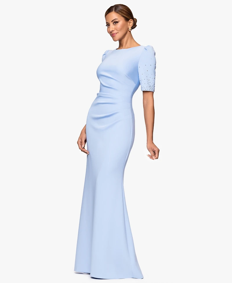 Xscape Women's Embellished Scuba Boat-Neck Gown