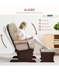 Homcom Nursery Glider Rocking Chair with Ottoman and Wood Base, Pink