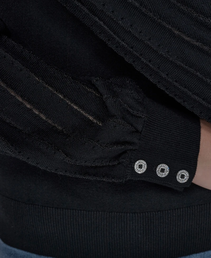 Karl Lagerfeld Paris Petite Crewneck Long-Sleeve Sweater