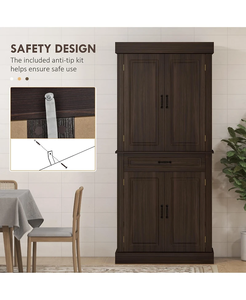 Homcom 71" Kitchen Pantry Storage Cabinet with 4 Doors, Drawer,