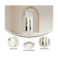 Emma+Oliver Monte Arched Wall Mirror with Baroque Style Detail, and Aluminum Backed Glass for Clarity for Entryways, Bathrooms & More