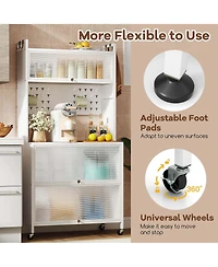 Costway 5 Tier Kitchen Bakers Rack Flip Door Cabinets Pegboard & Hooks