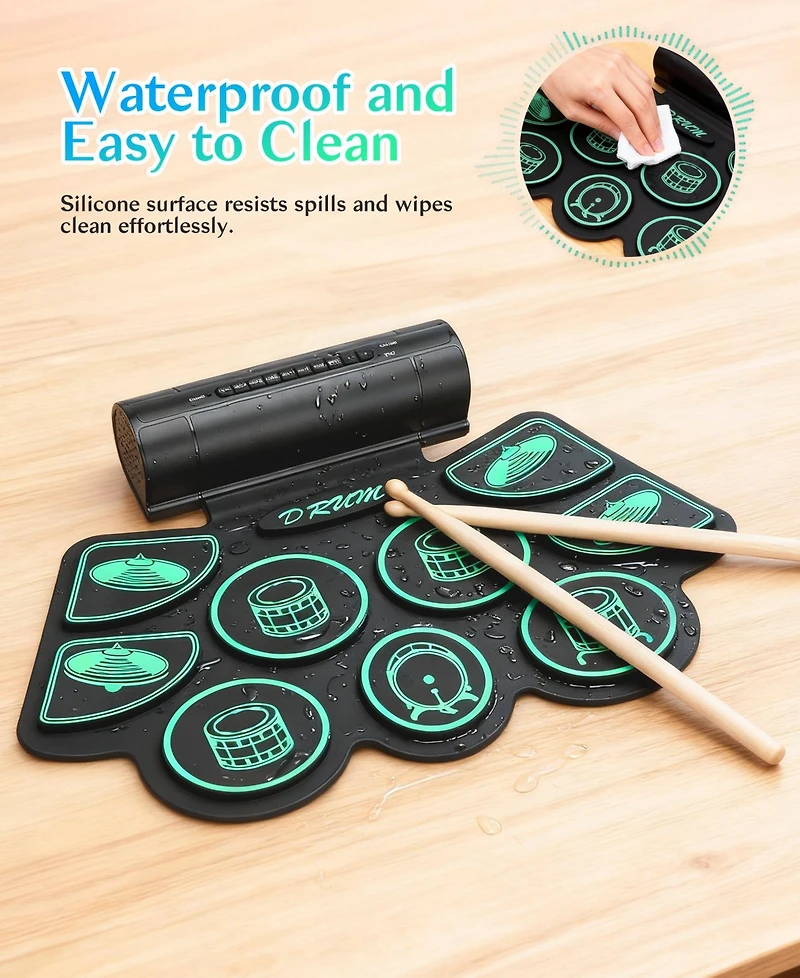 Sugift Kids Roll-Up Electronic Drum Set with Speakers, Headphone Jack & Foot Pedals