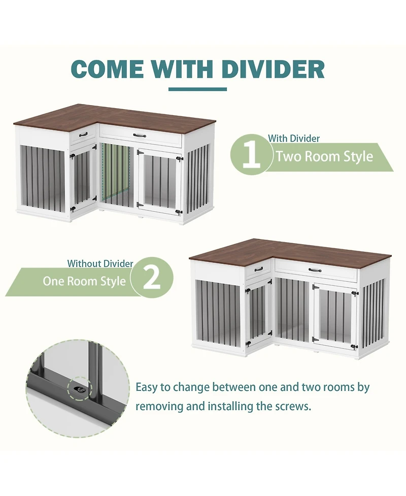 Homsee Corner Dog Crate Furniture with 2 Drawers, Space-Saving Dog Kennel Cage