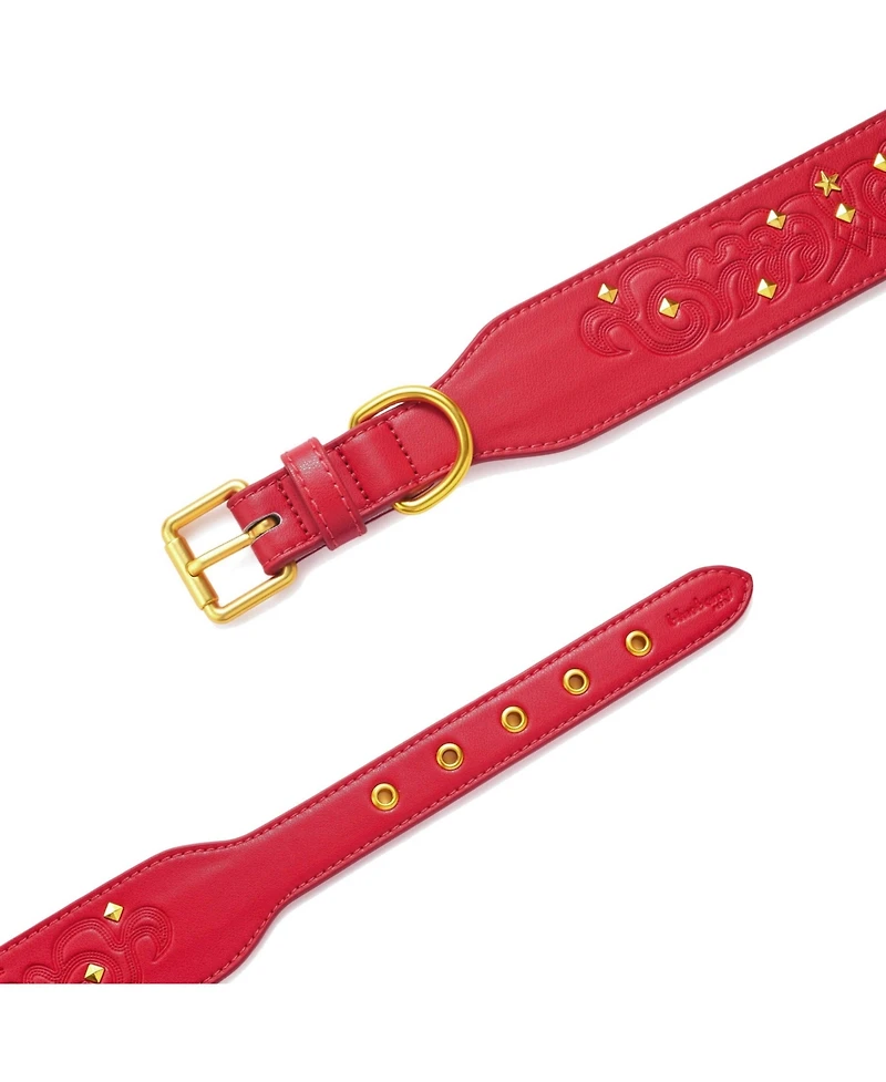 Blueberry Pet Silver-Powered Freshness Microfiber Suede Dog Collar – Embossed Classic Pattern with Bronze Studs