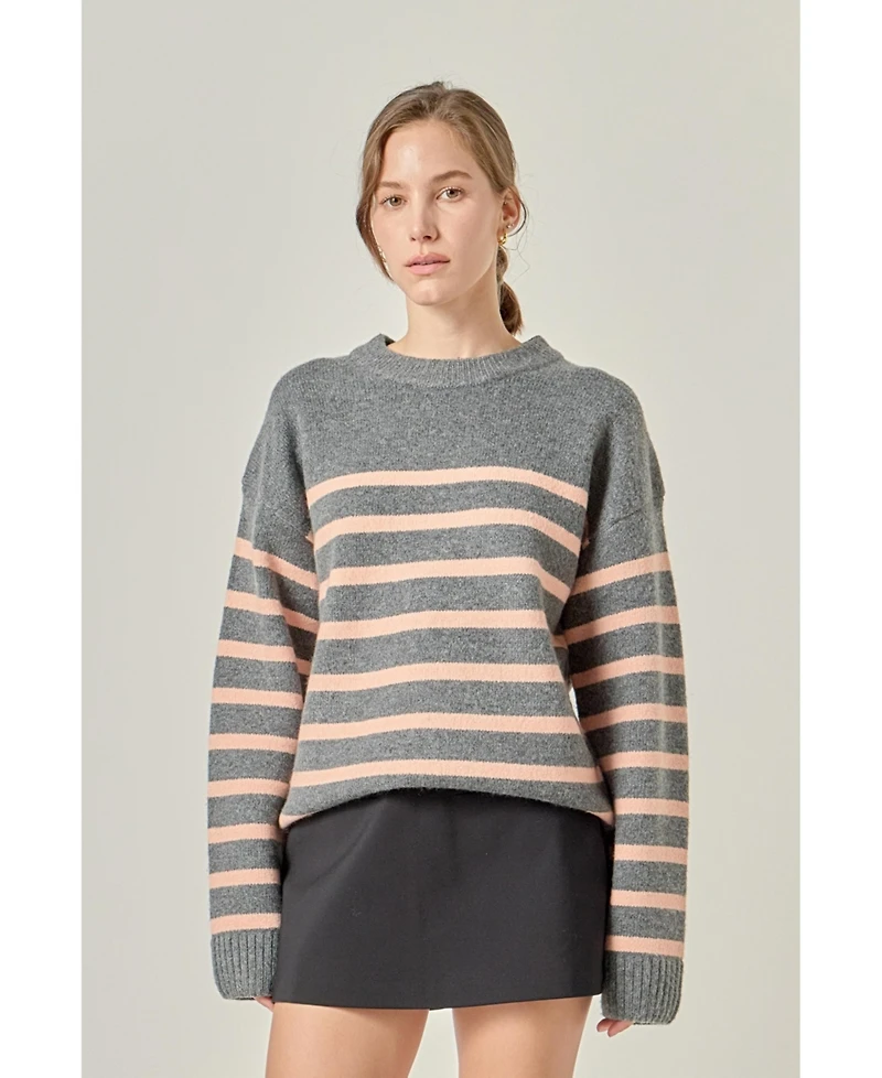 English Factory Women's Likimio Striped Crew Neck Sweater