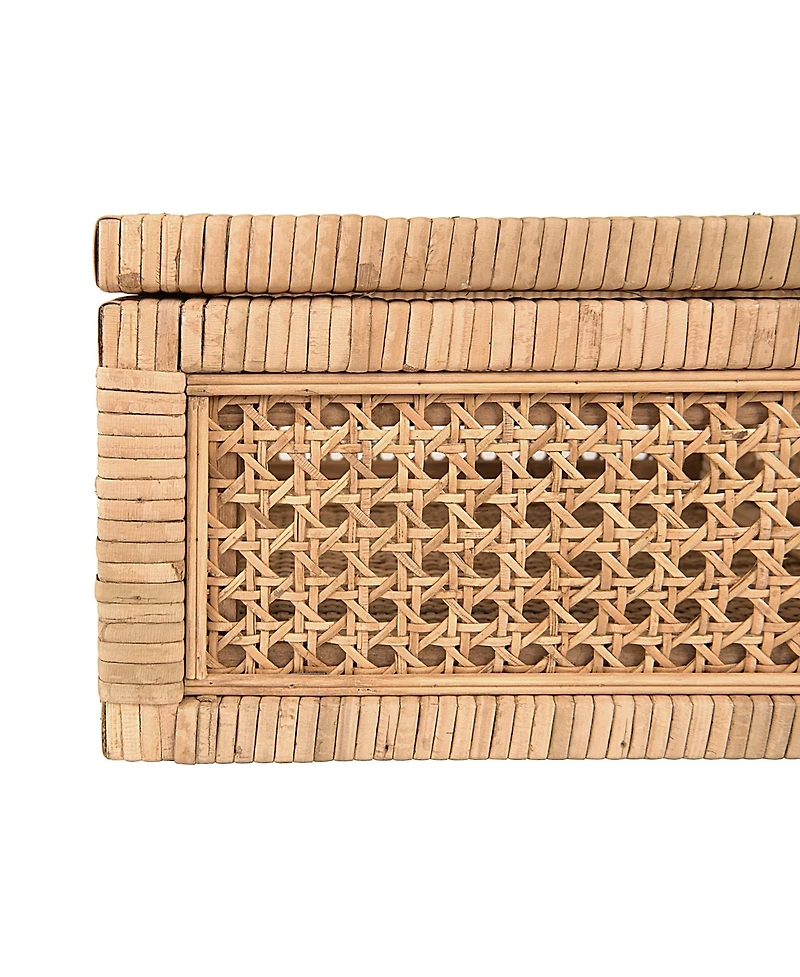Storied Home Woven Wood and Rattan Display Boxes with Glass Lids, Natural, Set of 2