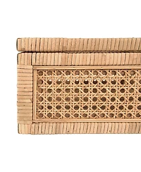 Storied Home Woven Wood and Rattan Display Boxes with Glass Lids, Natural, Set of 2