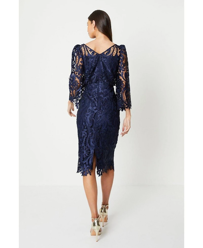 Coast Women's Satin Lace Boat Neck Fluted Dress