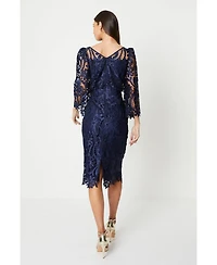 Coast Women's Satin Lace Boat Neck Fluted Dress