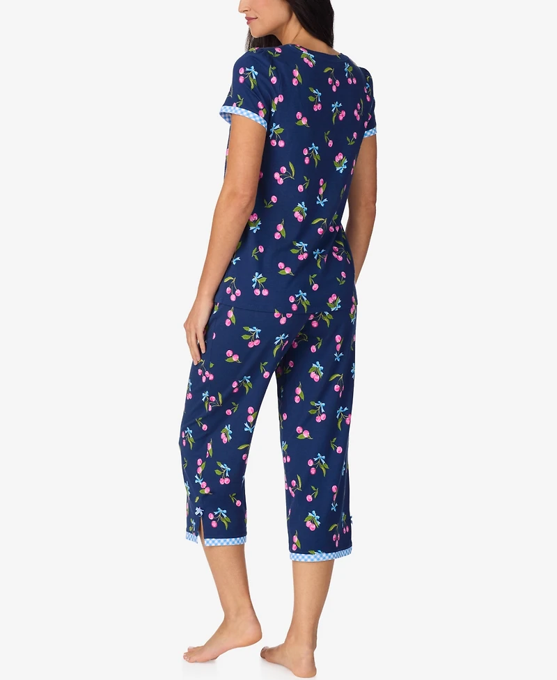 Cuddl Duds Women's Cropped Short-Sleeve Pajama Top and Pants, 2-Piece Set